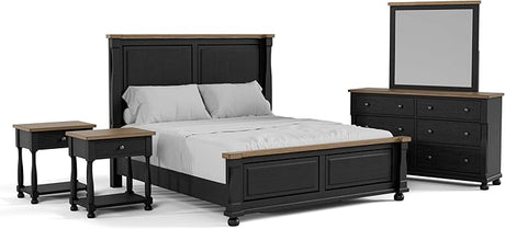 Narella Modern Farmhouse Solid Wood 5-Piece Bedroom Collection with Bed Frame