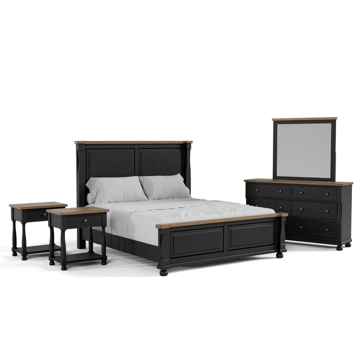 Narella Modern Farmhouse Solid Wood 5-Piece Bedroom Collection with Bed Frame