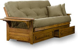 Brentwood Tray Arm Futon Frame, Drawers, and Microfiber Khaki Mattress Set