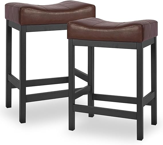 Bar Stools Set of 2, Counter Height Stools 24 Inch Saddle Stools