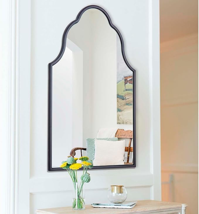 Arched Mirror for Wall, 32"X20" Moroccan Bathroom Mirror with Wood Frame