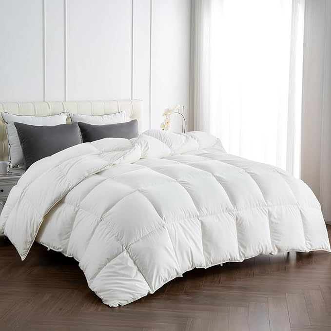 Premium Down Feather Fiber Comforter Queen Size, All Season Duvet Insert with 8 Corner Tabs