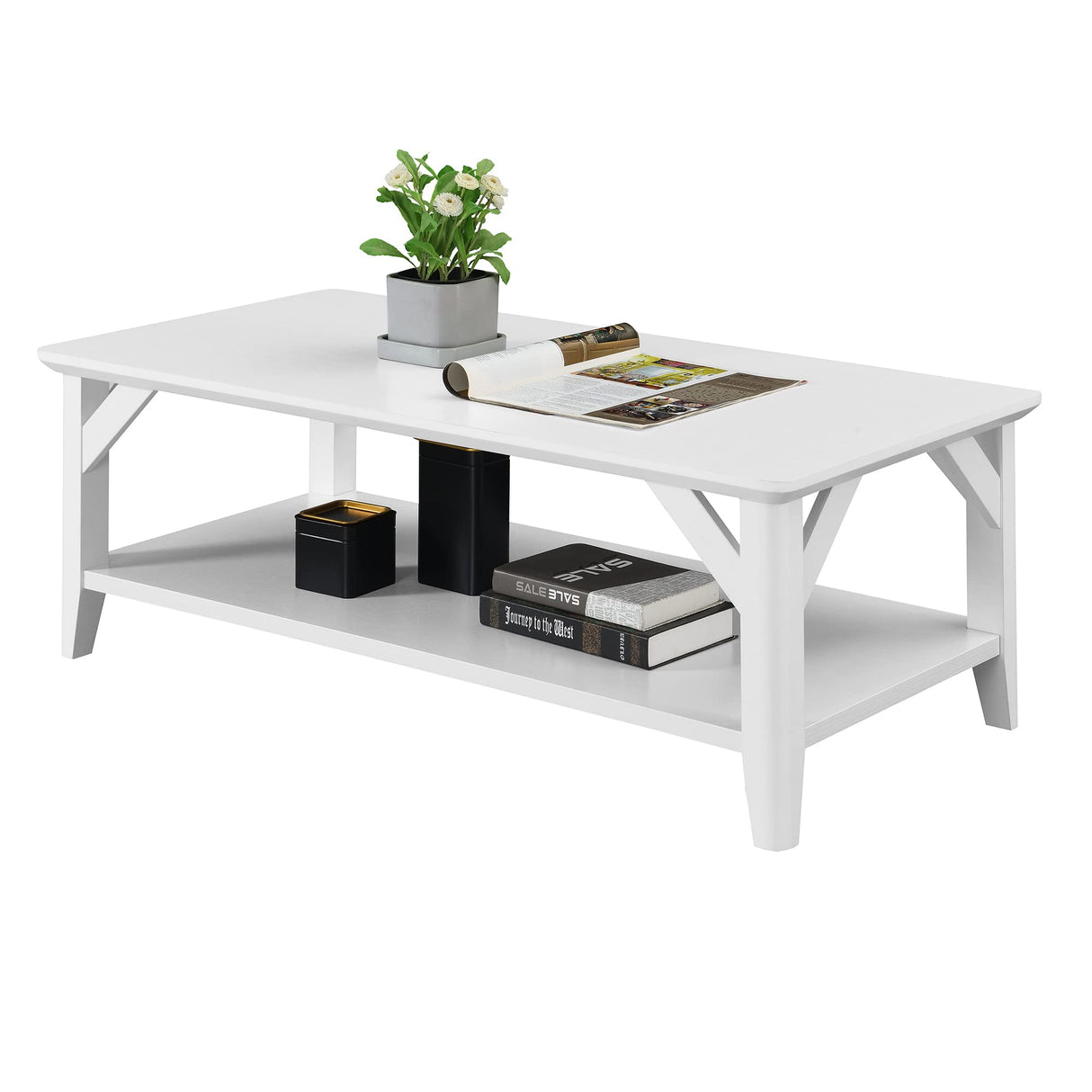 Winston Coffee Table with Shelf, White