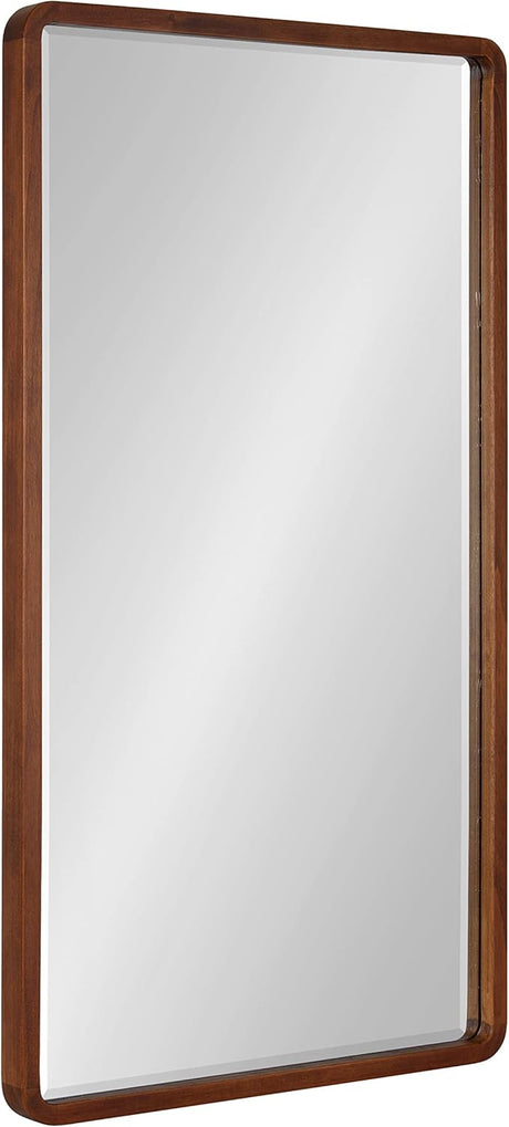 McLean Modern Wood Framed Rounded Rectangle Wall Mirror, 20 x 36, Walnut Brown