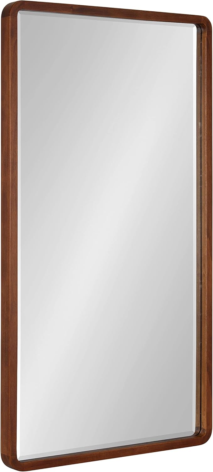 Modern Wood Framed Rounded Rectangle Wall Mirror