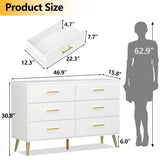 FURNIWAY White Dresser for Bedroom, 6 Drawer Dresser with Wide Drawer and Metal Handles, Wood Dressers & Chests of Drawers