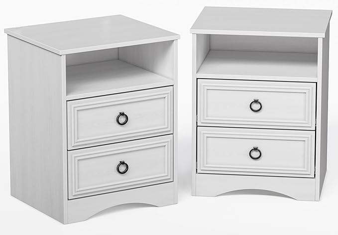 Nightstand Set of 2, Night Stand with Drawers, Accent Bed Side Table and End Table