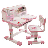 Desk and Chair Set- Height Adjustable Children School Study Desk with Castle Backboard