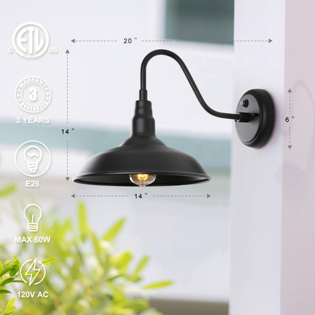 14 Inch Large Dusk to Dawn Gooseneck Light for Farmhouse, 2 Pack Outdoor Barn Lights