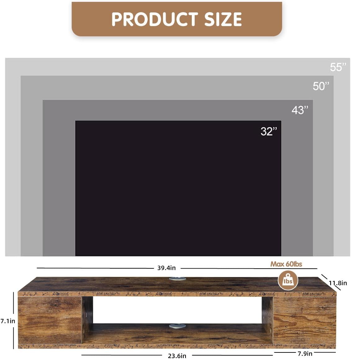 TV Stand, Wall Mounted Entertainment Center and Cabinet Shelf