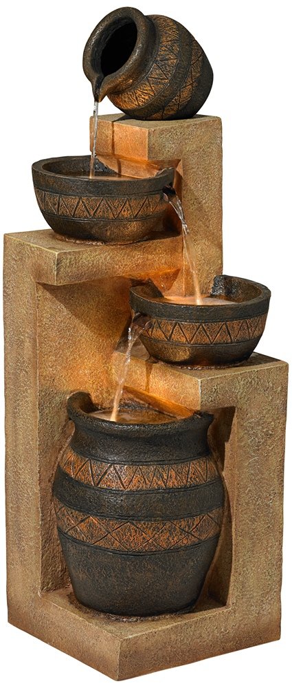 Stoneware Bowl and Jar Rustic Outdoor Floor Water Fountain 46" High