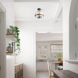 LALUZ Faux Wood Ring Ceiling Light Fixture, Modern Semi Flush Mount Ceiling Light, Farmhouse Drum Chandelier, 3 Lights, for Bathroom, Bedroom, Kitchen, Living Room, Dining Room