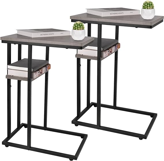 C Table End Table Set of 2, Side Tables Living Room, C Shaped Side Table