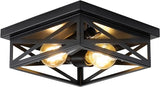 Black Rustic Metal Flush Mount Ceiling Light Fixture, 2-Light Industrial Farmhouse Hallway