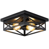 Black Rustic Metal Flush Mount Ceiling Light Fixture, 2-Light Industrial Farmhouse Hallway