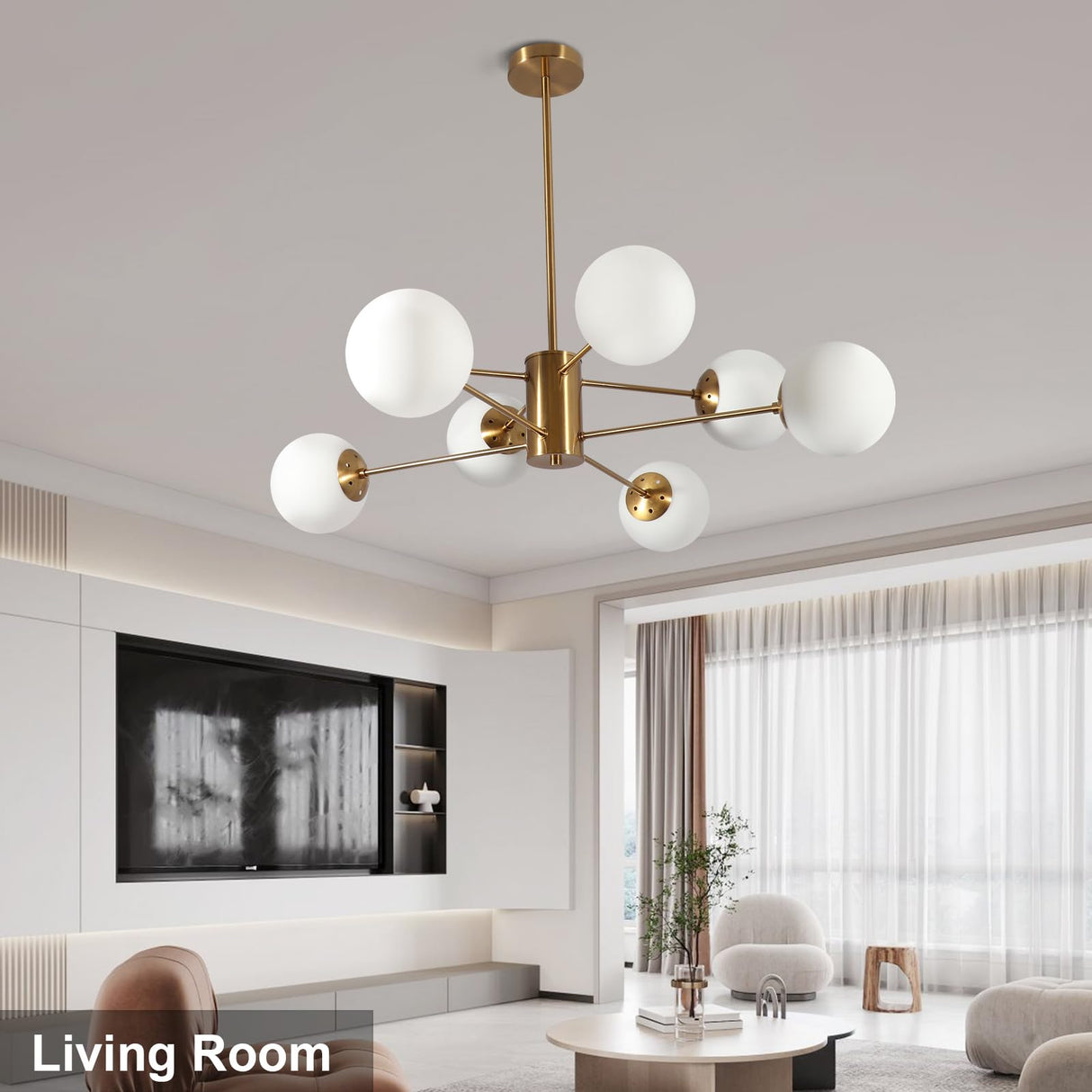 Chandelier Lighting,8-Light Mid Century Modern Chandelier Gold Chandelier for