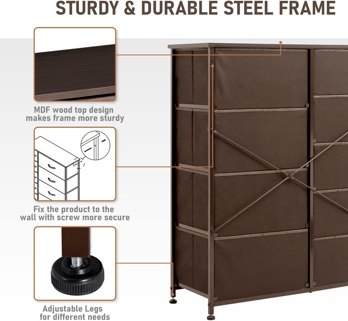 9-Drawer Fabric Dresser: Versatile Storage Organizer with Steel Frame & Wooden