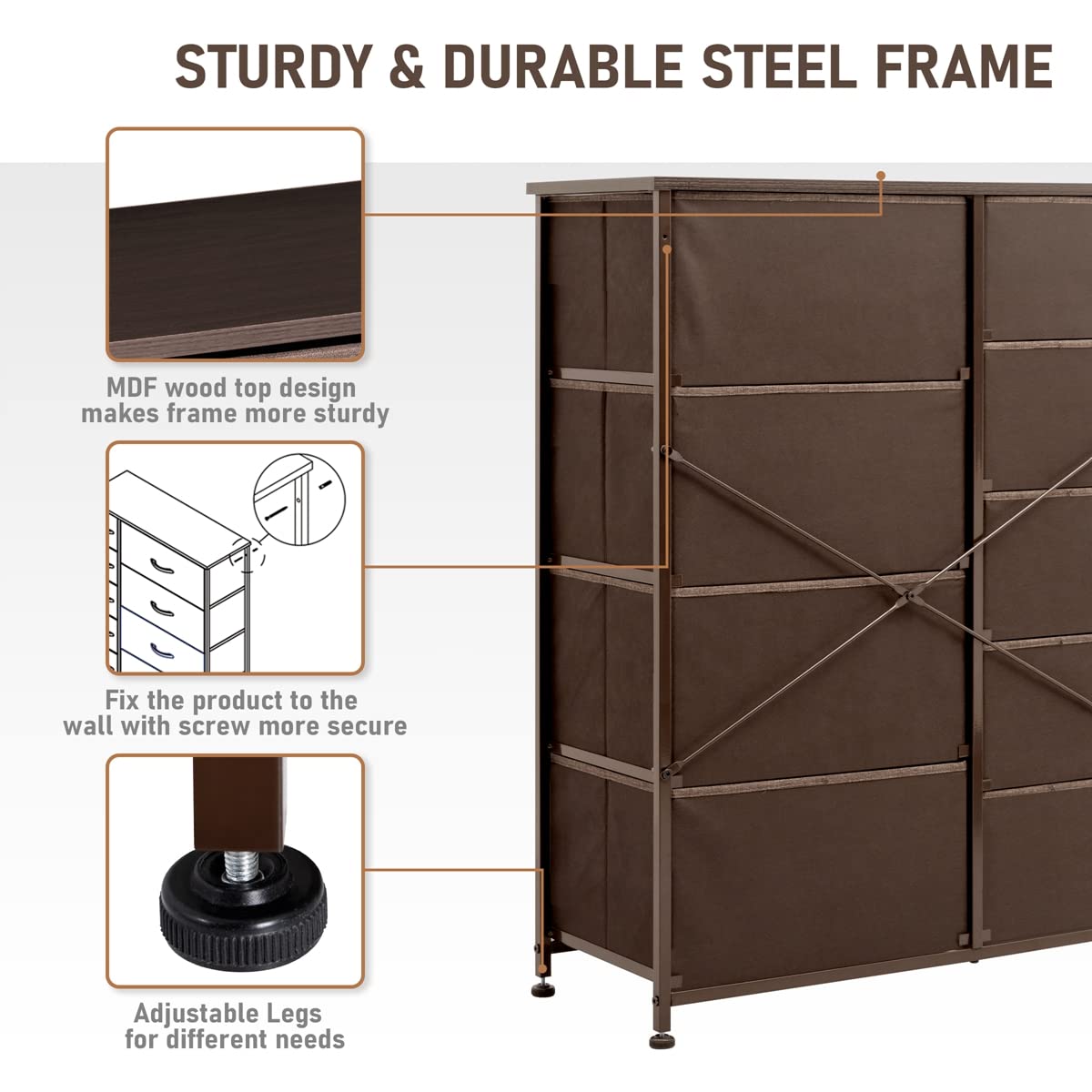 9-Drawer Fabric Dresser: Versatile Storage Organizer with Steel Frame & Wooden