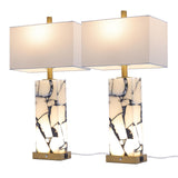 Natural Marble Table Lamps Set of 2 with USB Ports & 3-Color Nightlight