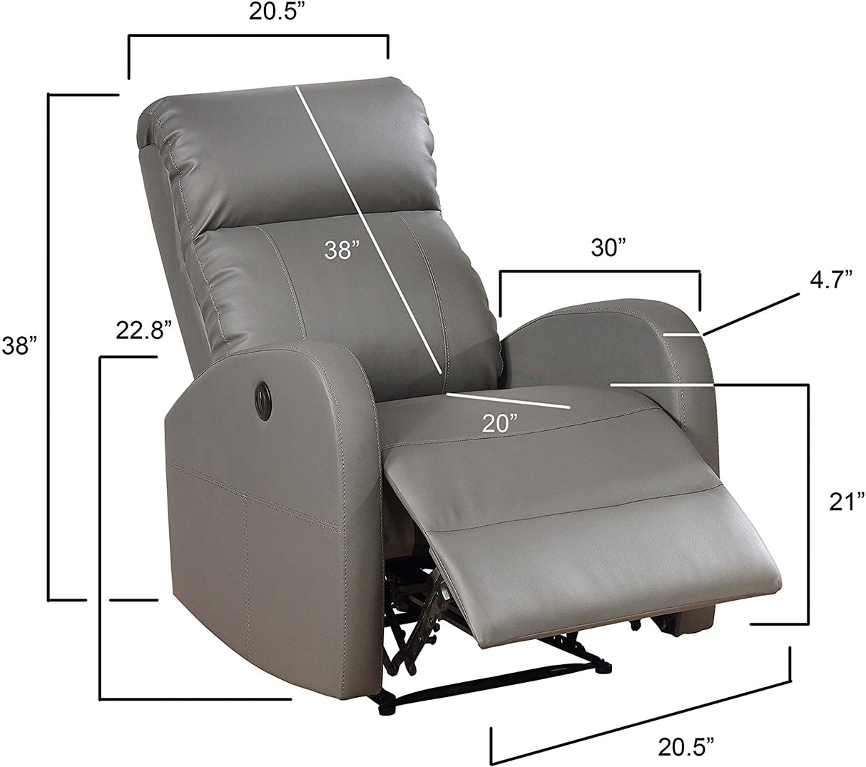 Sean Collection Modern Electric Leather Recliner Chair with USB Charging Port an