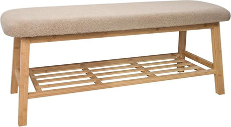 45 Inches Long Shoe Bench with Soft Padded Seat Cushion, 2 Tier Bamboo Shoes Rack Storage Bench for Entryway Hallway Bedroom