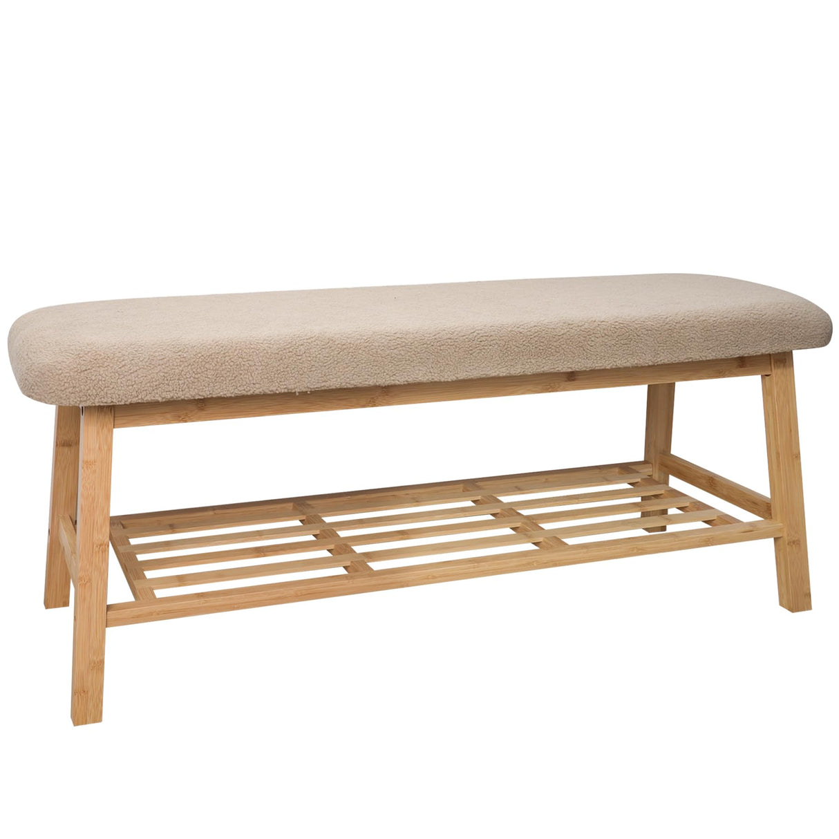 45 Inches Long Shoe Bench with Soft Padded Seat Cushion, 2 Tier Bamboo Shoes Rack Storage Bench for Entryway Hallway Bedroom