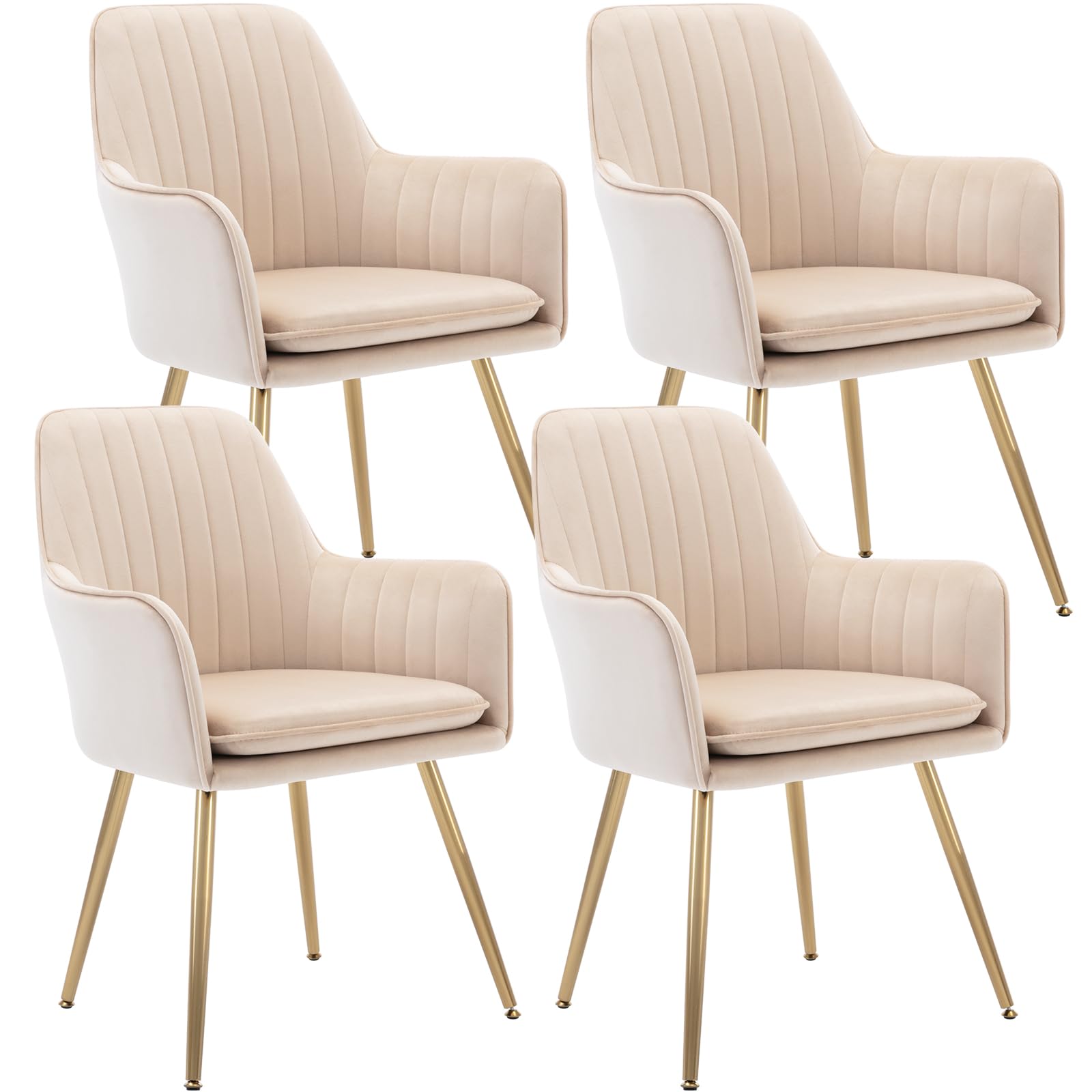 Velvet Dinning Chair Set of 4 Mid-Back Accent Chair Modern Leisure Armchair with Gold