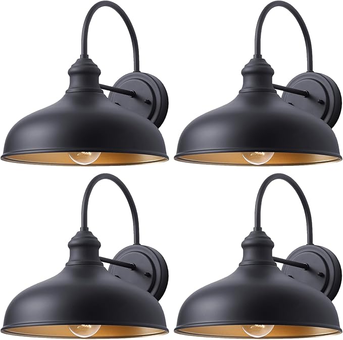 7 Inch Outdoor Gooseneck Barn Lighting Black Exterior Porch Door Light Fixture with Brass