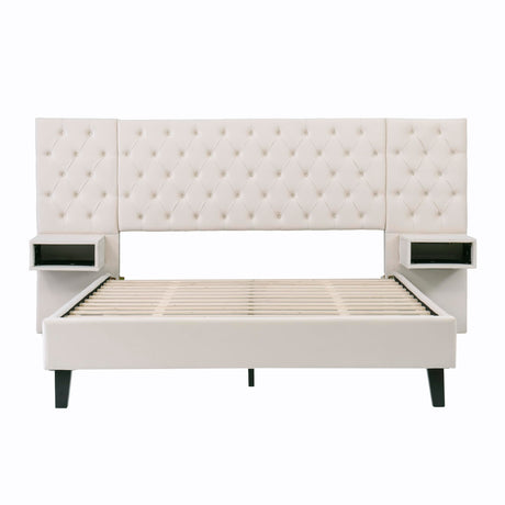 Queen Size Platform Bed with Headboard, Modern Velvet Upholstered