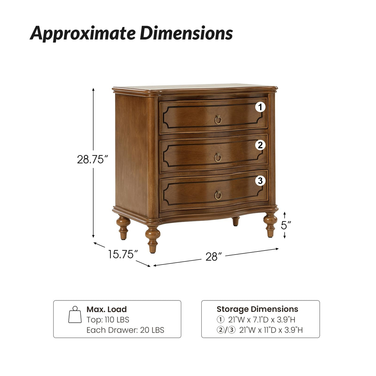 Wood Nightstands Set of 2 with Charging Station for Bedroom, 3 Drawers Traditional