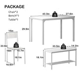 SogesHome 43.3'' Kitchen Dining Table Set for 4, 4 Piece Kitchen Table Bench Chairs Setfor 4, Space-Saving Table Set for Restaurant, Coffee Shop,White