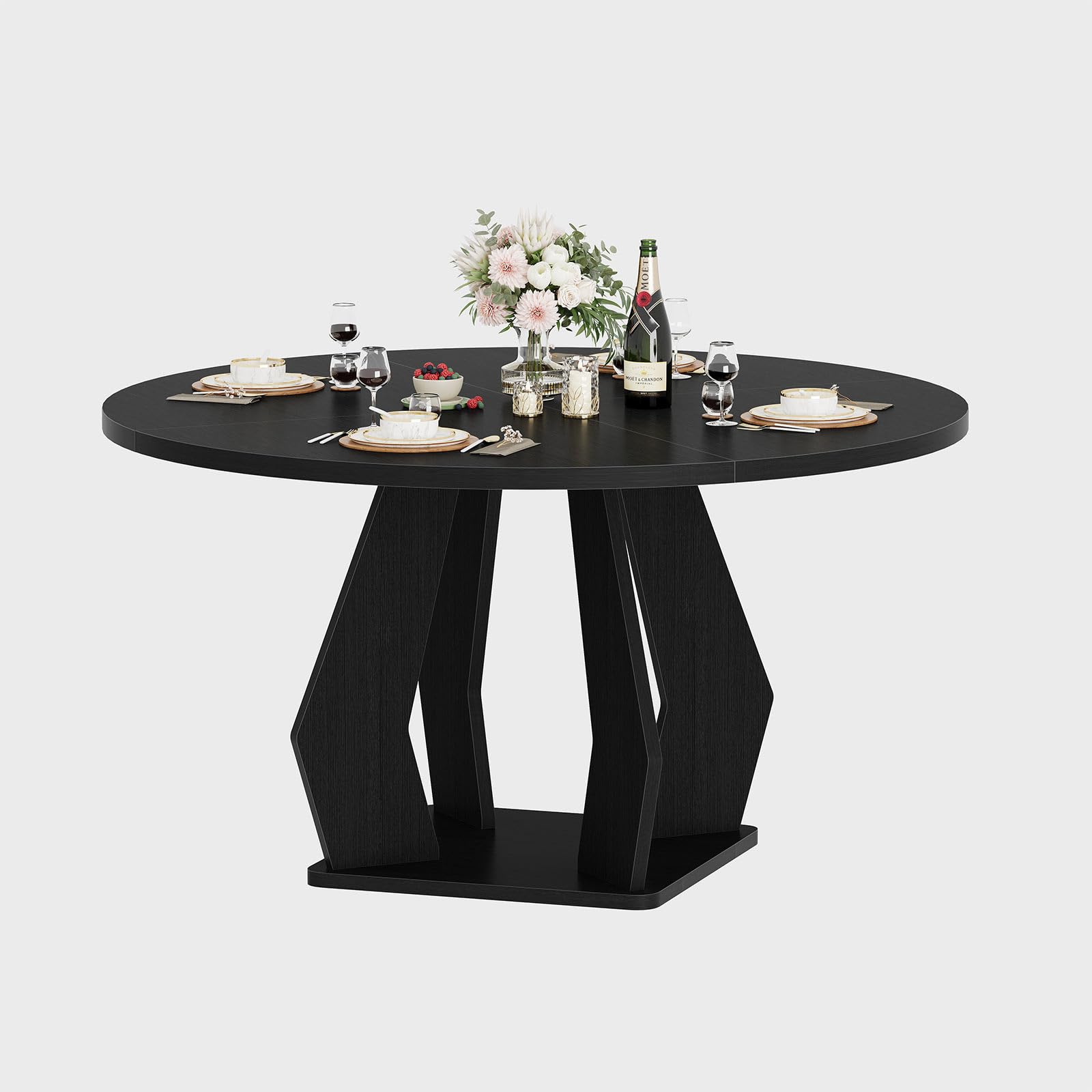Round Dining Table for 4-6 People - 47 Inch Modern Wood Circle Table