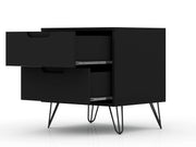 Manhattan Comfort Rockefeller Nightstand with Drawers, Mid Century Modern Bedside Table, Minimalist Display and Storage Organizer, Ideal for Bedroom and Living Room, Black