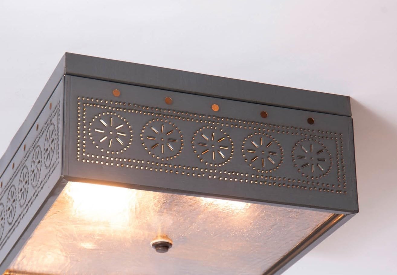 Square Pierced Ceiling Light with Chisel Design - Country Tin Finish