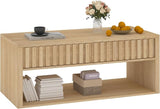 Natural Wood Coffee Table with Storage, 47.2" Coffee Table with 2 Fluted