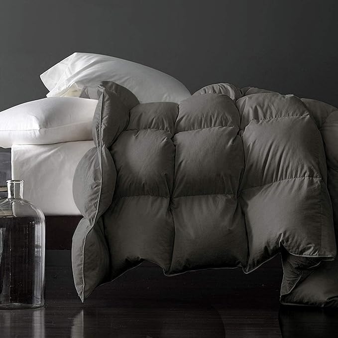 Premium Feathers Down Comforter 100% Cotton Cover Duvet Insert with Corner Tabs (White, King All Season)