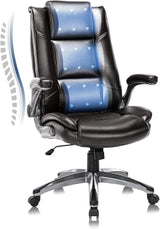 Leather Executive Office Chair - High Back Home Computer Desk Chair with Padded Flip-up Arms