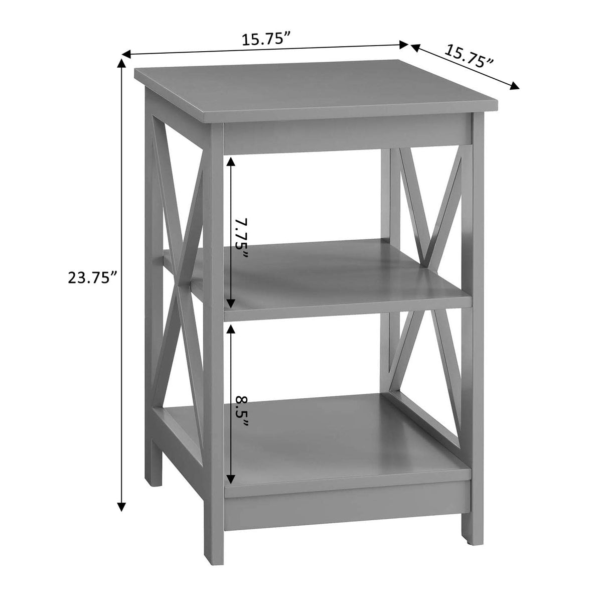 Oxford End Table with Shelves, Gray