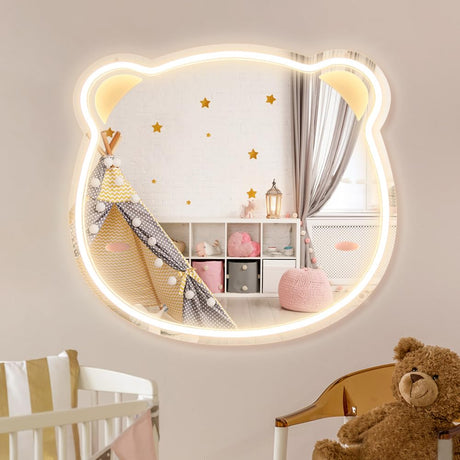 Bear Mirror with Lights for Wall Decor - Lightweight, Rust-Resistant, Shatterproof