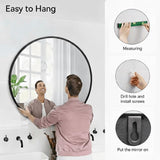 30 Inch Black Round Bathroom Mirror - Modern Metal Frame Wall Mirror