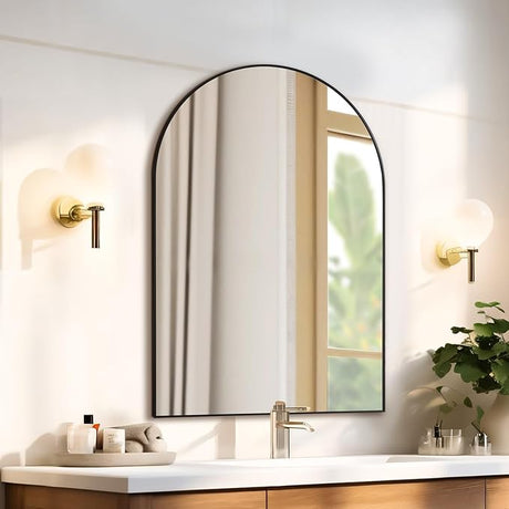 38 x 26 Inch Black Large Arched Mirror for Bathroom Vanity Mirror,