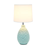 LT2003-BLU Textured Stucco Ceramic Oval Table Lamp with White Fabric Shade, Blue