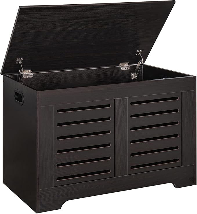 Storage Chest, Flip-Top Wooden Toy Box with 2 Safety Hinges, Retro Entryway Shoe Bench