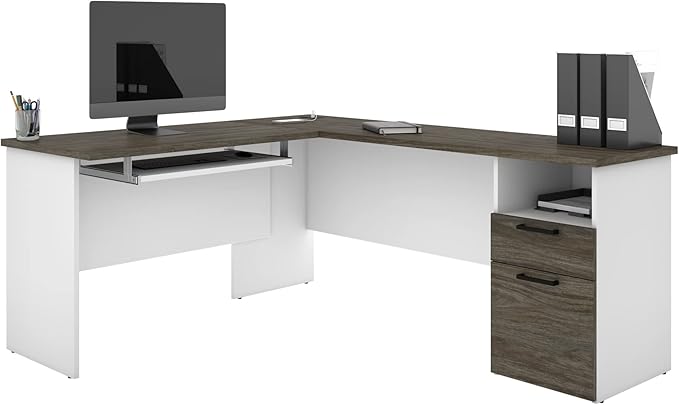 Norma 71W L-Shaped Desk in Black & bark Gray