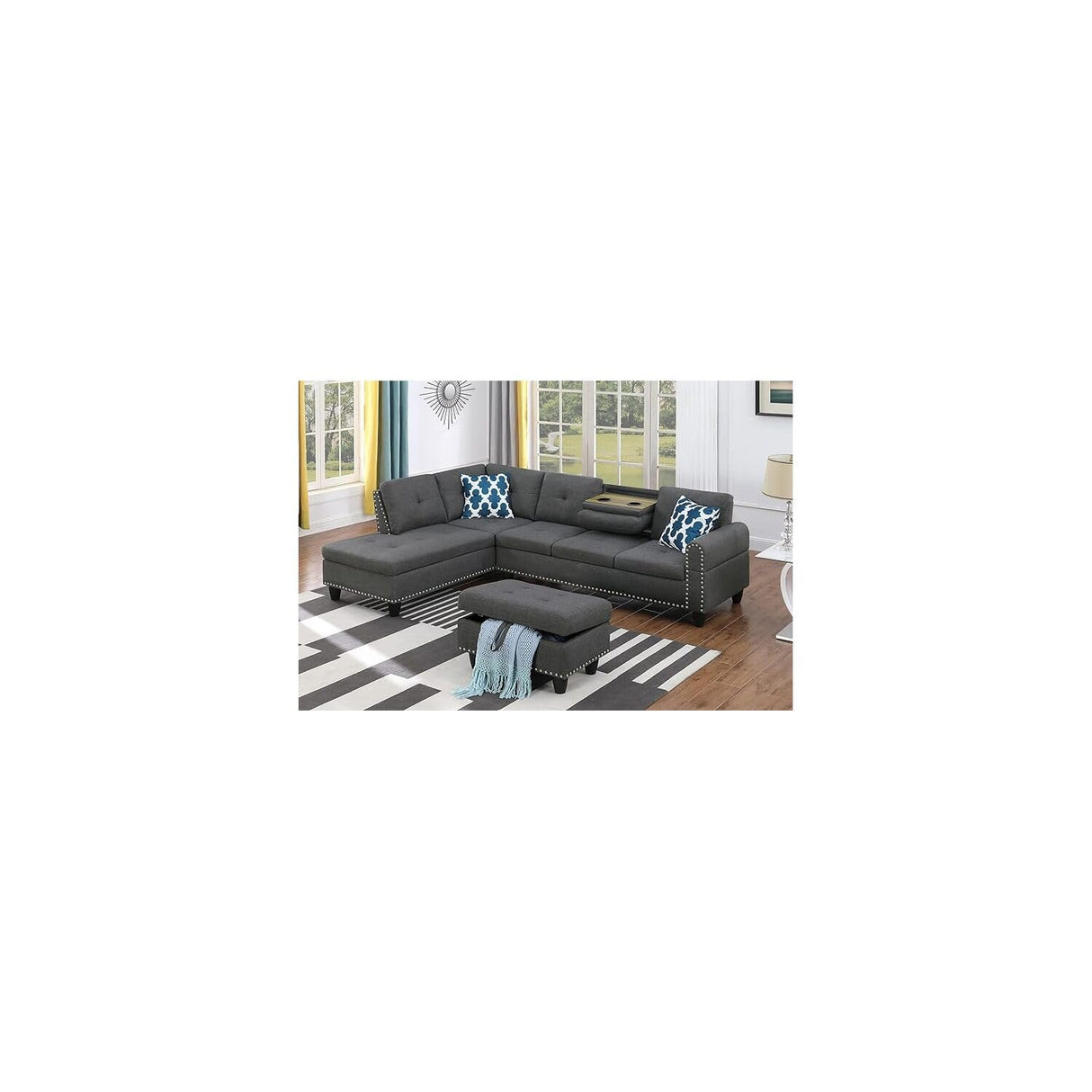 Sophisticated Simplicity Sectional Sofa with Ottoman, Living Room Set