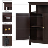 Bathroom Storage Cabinet, Wooden Free-Standing Cabinets Organizer with Adjustable Shelf & Double Doors