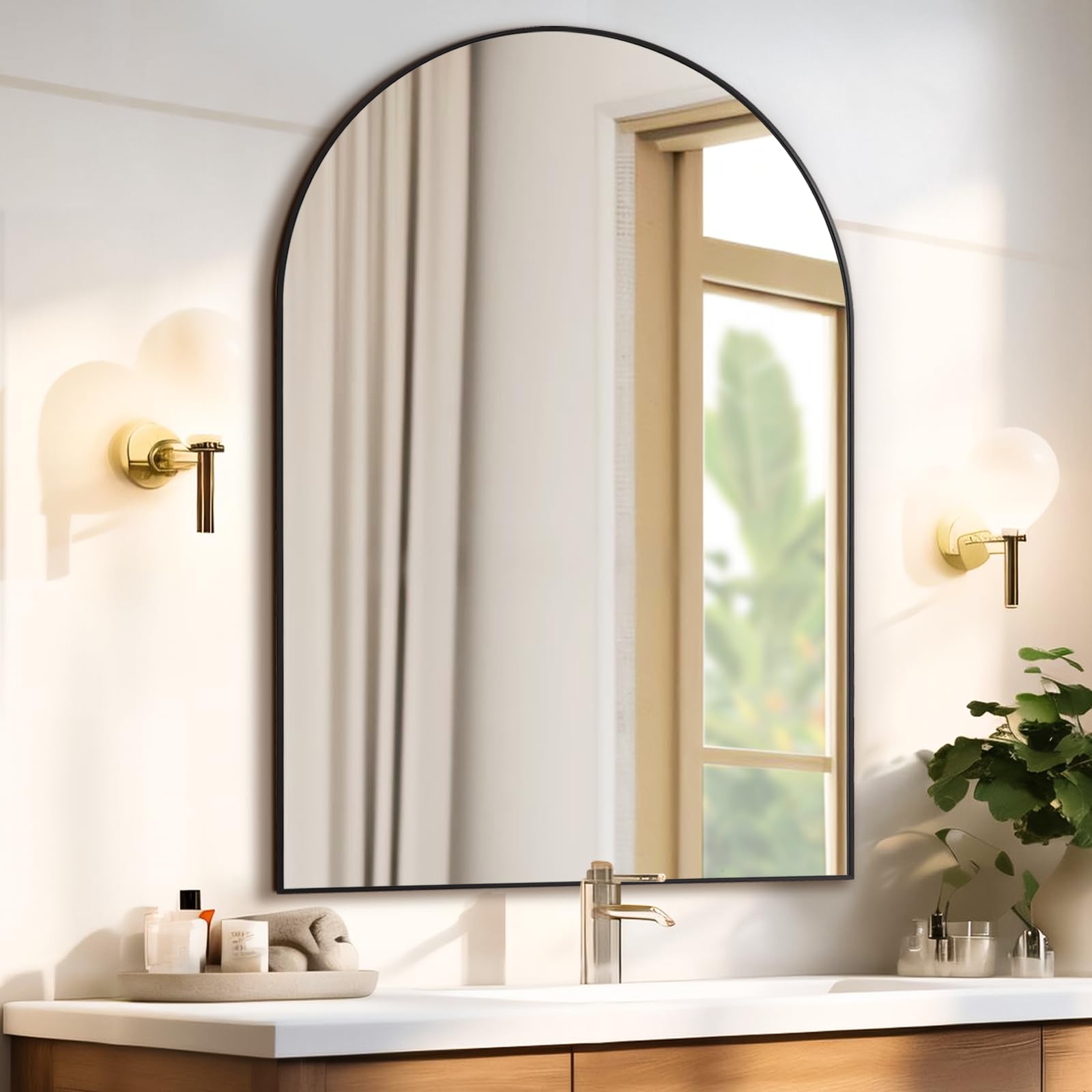 Black Large Arched Mirror for Bathroom Vanity Mirror