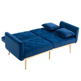 Mid-Century Modern Velvet Loveseat, Petite Accent Sofa Couch with 7 Gold Metal Legs