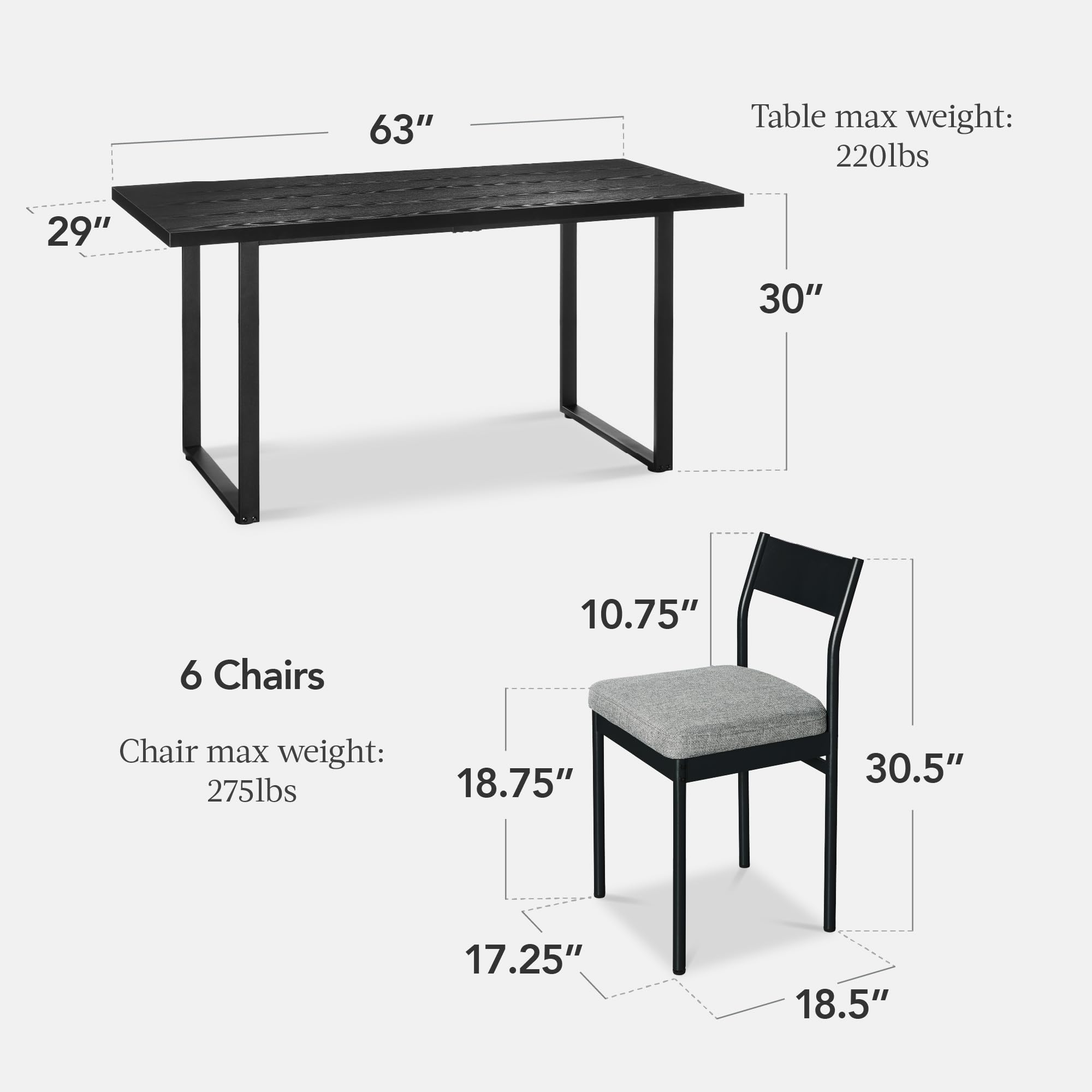 7-Piece Modern Dining Set - Metal Table & 6 Upholstered Chairs