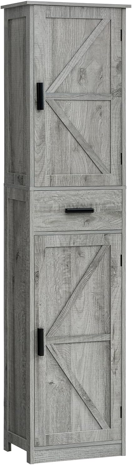 Tall Bathroom Cabinet, Storage Cabinet with 6 Shelves & Drawer